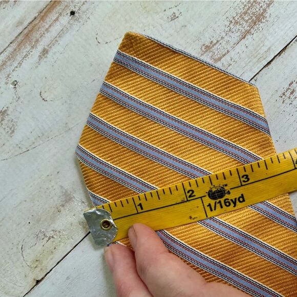 DANIEL CREMIEUX handmade silk tie yellow blue gray stripes men’s necktie EUC - Picture 7 of 10